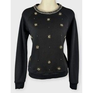 JUICY COUTURE Black Rhinestone Pullover Sweater Rhinestone Snowflake Bling XS